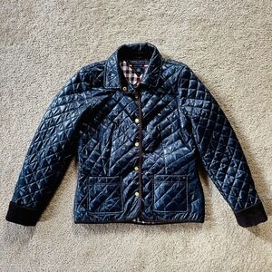 Tommy Hilfiger Jacket Womens L Blue Quilted Corduroy Heritage Gingham